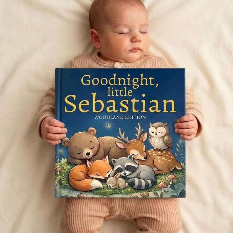 Personalized Woodland Animals Bedtime Story Book, Custom Forest Animal Book, Woodland Nursery Keepsake Gift, Baby Shower Gift Woodland Decor