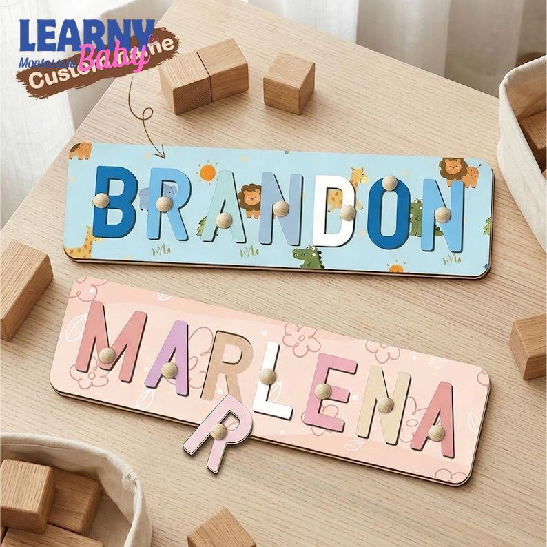 Personalized Name Puzzle Wooden Montessori Toy | Custom Letters Toddler Name Puzzle Board | Kids Learning Gift Birthday | For Baby Toddler BBLB23
