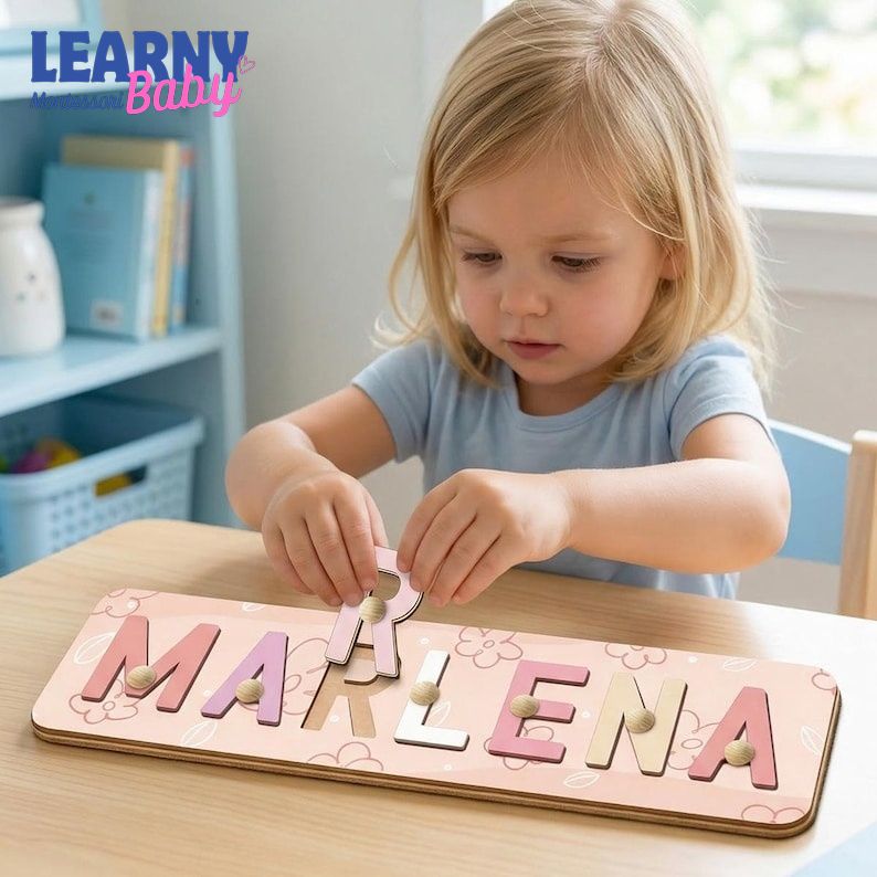 Personalized Name Puzzle Wooden Montessori Toy | Custom Letters Toddler Name Puzzle Board | Kids Learning Gift Birthday | For Baby Toddler BBLB23