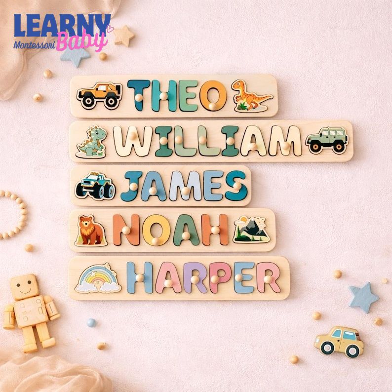 Personalized Name Puzzle for Kids, Wooden Montessori Toy, Baby Name Puzzle, Custom Toddler Gift, 1st Birthday Gift Boy Girl BBLB25