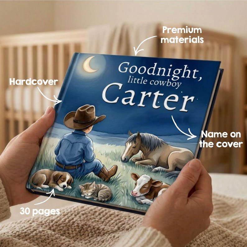 Personalized Cowboy Bedtime Story Book, Custom Little Cowboy Book, Western Nursery Decor Gift, Cowboy Theme Baby Keepsake, Baby Shower Gift