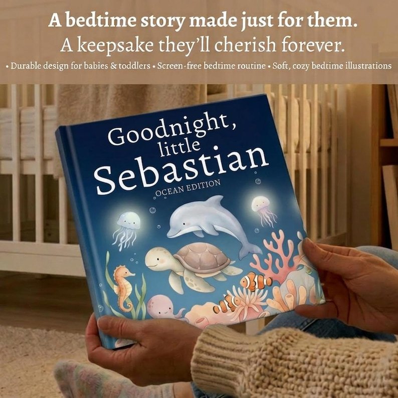 Personalized Ocean Bedtime Story Book, Custom Ocean Animals Bedtime Story Book, Underwater Nursery Keepsake Gift, Baby Shower Ocean Gift