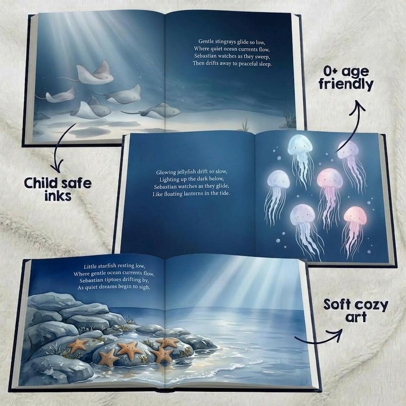 Personalized Ocean Bedtime Story Book, Custom Ocean Animals Bedtime Story Book, Underwater Nursery Keepsake Gift, Baby Shower Ocean Gift