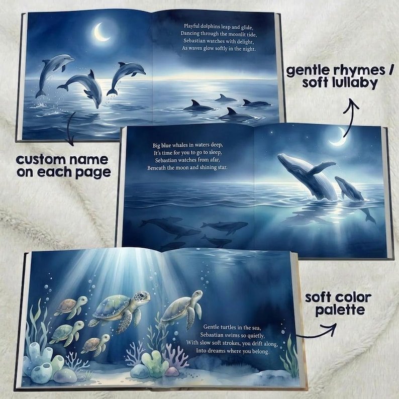 Personalized Ocean Bedtime Story Book, Custom Ocean Animals Bedtime Story Book, Underwater Nursery Keepsake Gift, Baby Shower Ocean Gift