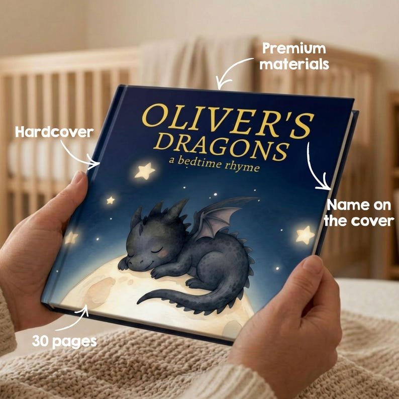 Personalized Dragon Bedtime Story Book, Custom Little Dragon Book, Fantasy Nursery Decor Gift, Dragon Theme Baby Keepsake, Baby Shower Gift