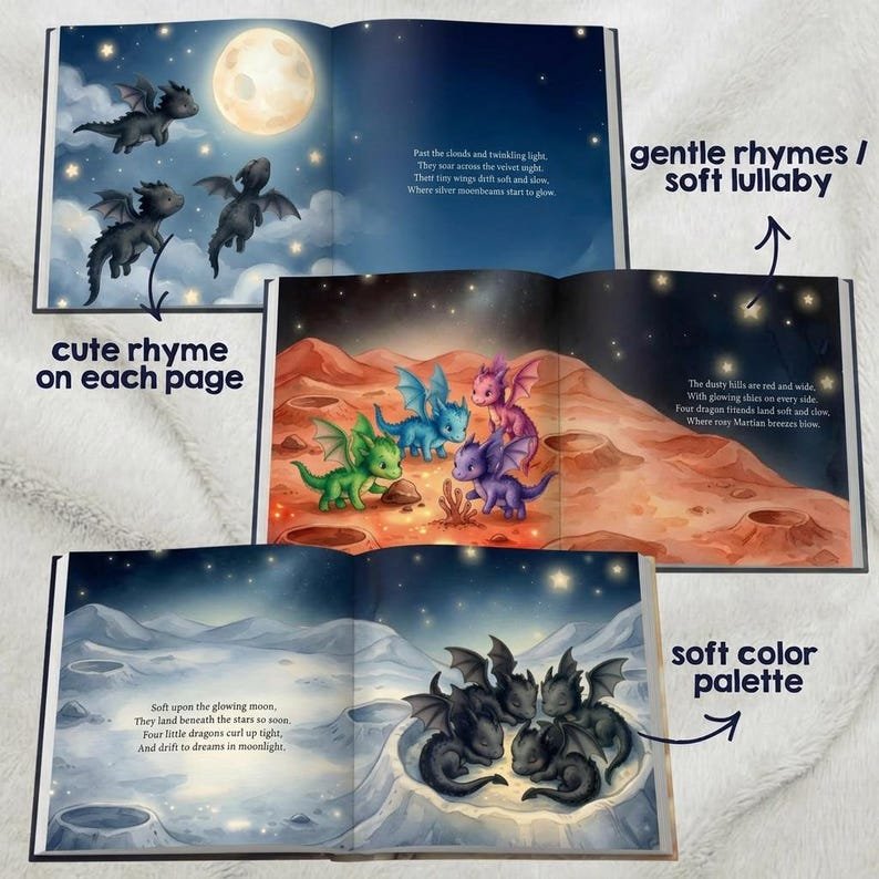 Personalized Dragon Bedtime Story Book, Custom Little Dragon Book, Fantasy Nursery Decor Gift, Dragon Theme Baby Keepsake, Baby Shower Gift