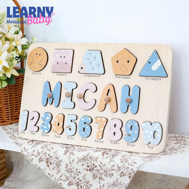 New Baby Gift Wood Name Puzzle for Toddler Montessori Puzzle, Personalized Baby Gift, First Birthday Gift, Wooden Toys BBLB24
