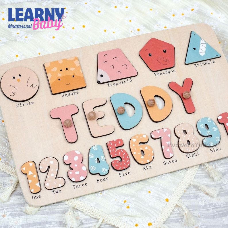 New Baby Gift Wood Name Puzzle for Toddler Montessori Puzzle, Personalized Baby Gift, First Birthday Gift, Wooden Toys BBLB24