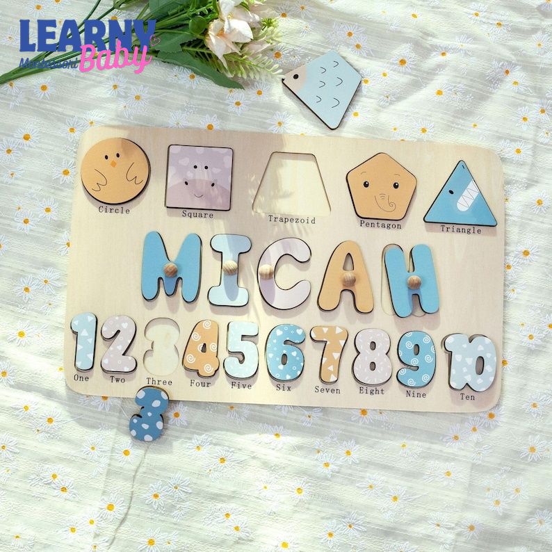 New Baby Gift Wood Name Puzzle for Toddler Montessori Puzzle, Personalized Baby Gift, First Birthday Gift, Wooden Toys BBLB24