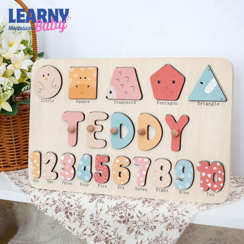 New Baby Gift Wood Name Puzzle for Toddler Montessori Puzzle, Personalized Baby Gift, First Birthday Gift, Wooden Toys BBLB24