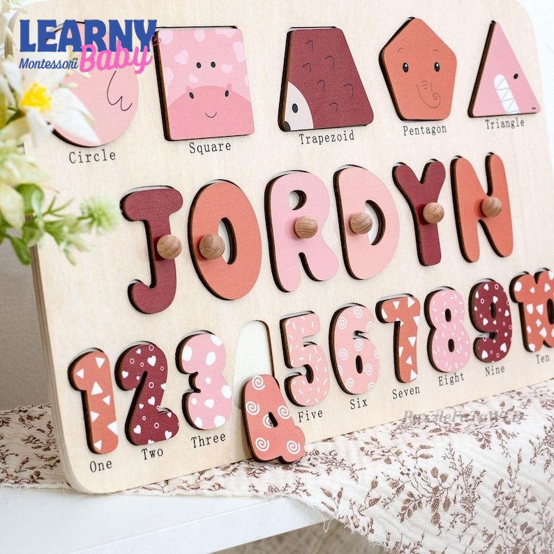 New Baby Gift Wood Name Puzzle for Toddler Montessori Puzzle, Personalized Baby Gift, First Birthday Gift, Wooden Toys BBLB24