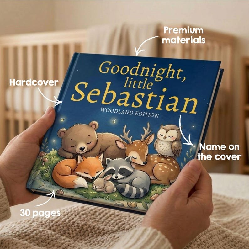 Personalized Woodland Animals Bedtime Story Book, Custom Forest Animal Book, Woodland Nursery Keepsake Gift, Baby Shower Gift Woodland Decor