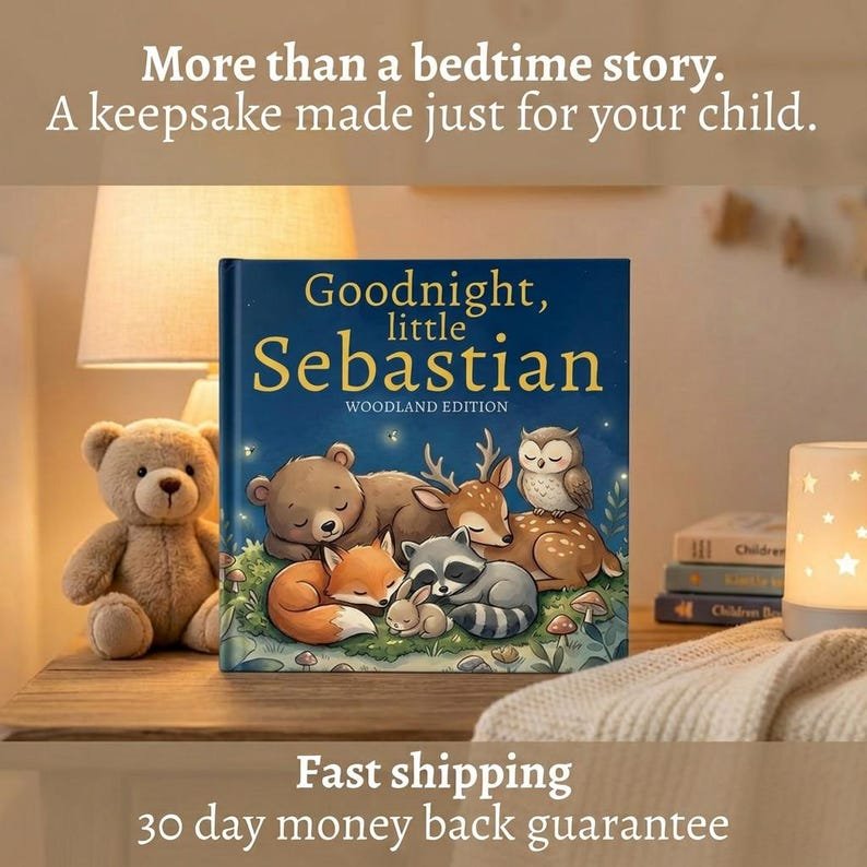 Personalized Woodland Animals Bedtime Story Book, Custom Forest Animal Book, Woodland Nursery Keepsake Gift, Baby Shower Gift Woodland Decor