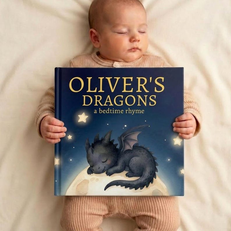 Personalized Dragon Bedtime Story Book, Custom Little Dragon Book, Fantasy Nursery Decor Gift, Dragon Theme Baby Keepsake, Baby Shower Gift