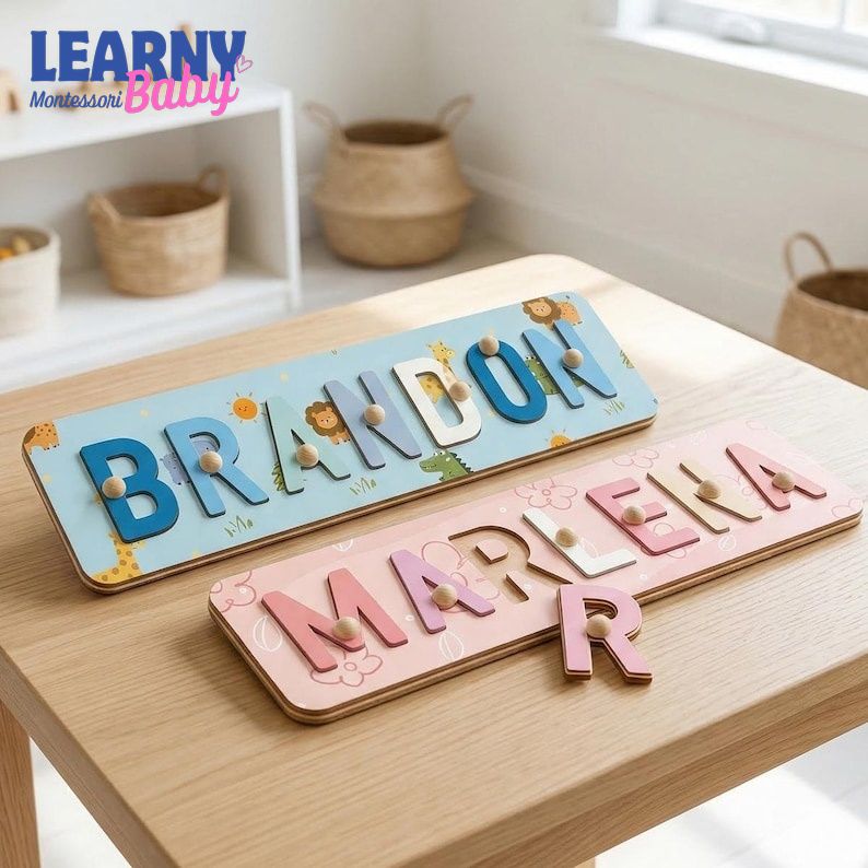 Personalized Name Puzzle Wooden Montessori Toy | Custom Letters Toddler Name Puzzle Board | Kids Learning Gift Birthday | For Baby Toddler BBLB23