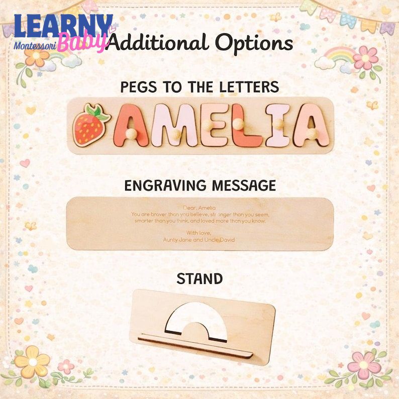 Personalized Name Puzzle for Kids, Wooden Montessori Toy, Baby Name Puzzle, Custom Toddler Gift, 1st Birthday Gift Boy Girl BBLB25