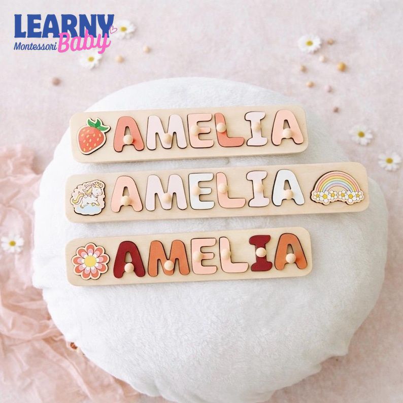 Personalized Name Puzzle for Kids, Wooden Montessori Toy, Baby Name Puzzle, Custom Toddler Gift, 1st Birthday Gift Boy Girl BBLB25