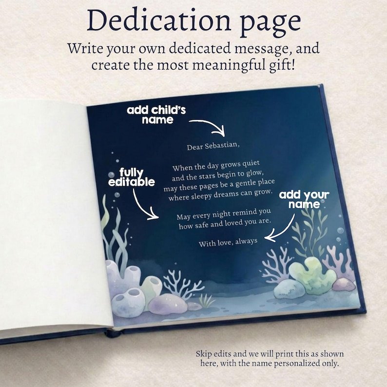 Personalized Ocean Bedtime Story Book, Custom Ocean Animals Bedtime Story Book, Underwater Nursery Keepsake Gift, Baby Shower Ocean Gift