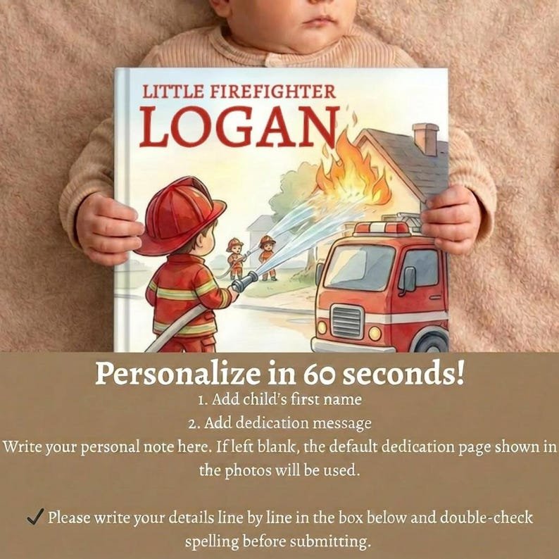 Personalized Firefighter Story Book, Custom Little Firefighter Baby Book, Firefighter Theme Keepsake Gift, Newborn Toddler Book, Baby Shower