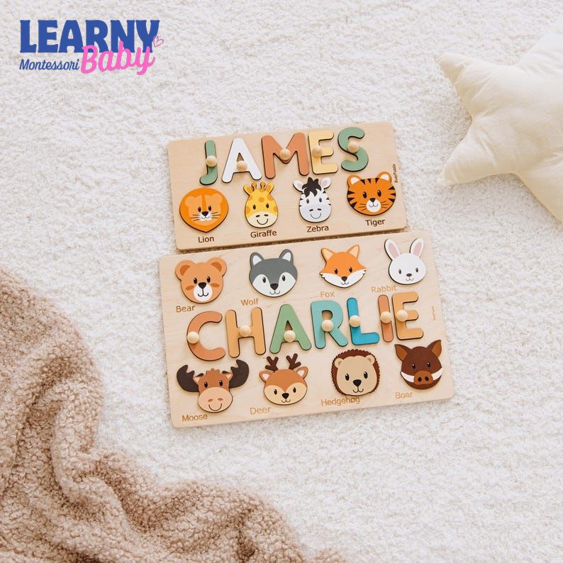 Animal Name Puzzle by Busy Puzzle, 1st Birthday, Baby Shower, Easter Gift, Girl and Boy, Custom and Personalized BBLB22