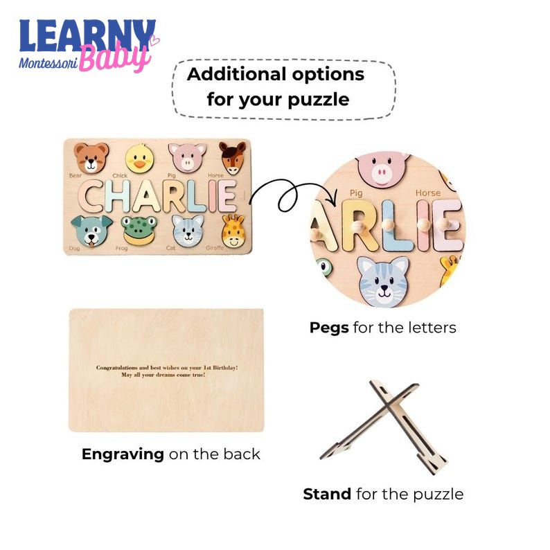 Animal Name Puzzle by Busy Puzzle, 1st Birthday, Baby Shower, Easter Gift, Girl and Boy, Custom and Personalized BBLB22