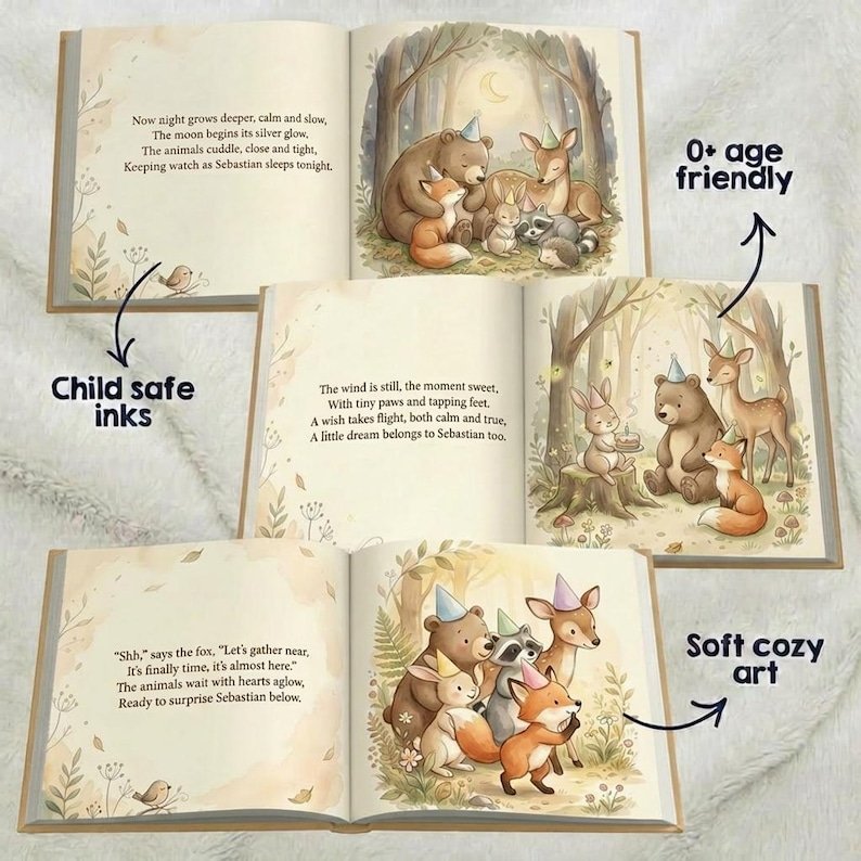 Personalized First Birthday Woodland Book, Custom Baby 1st Birthday Book, Woodland Animals 1st Birthday Gift, 1st Birthday Keepsake Woodland