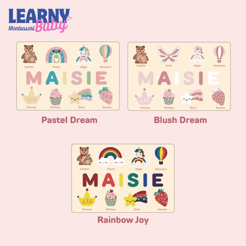 Personalized Wooden Name Puzzle for Girl, First Birthday Girl Gift, Montessori Toy for Kids, Baby Shower Gift, Baptism Name Puzzle BBLB29
