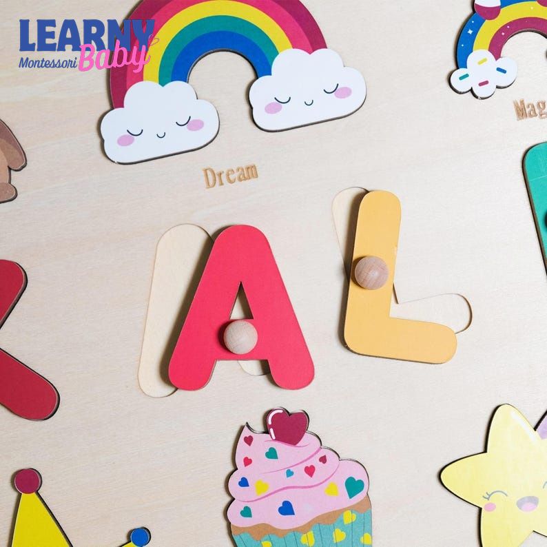 Personalized Wooden Name Puzzle for Girl, First Birthday Girl Gift, Montessori Toy for Kids, Baby Shower Gift, Baptism Name Puzzle BBLB29