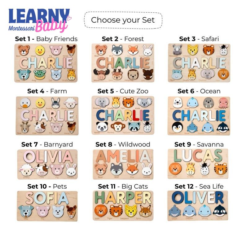 Animal Name Puzzle by Busy Puzzle, 1st Birthday, Baby Shower, Easter Gift, Girl and Boy, Custom and Personalized BBLB22