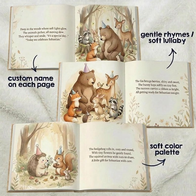 Personalized First Birthday Woodland Book, Custom Baby 1st Birthday Book, Woodland Animals 1st Birthday Gift, 1st Birthday Keepsake Woodland