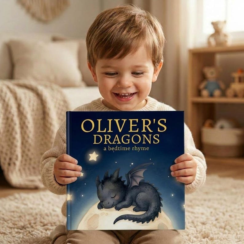 Personalized Dragon Bedtime Story Book, Custom Little Dragon Book, Fantasy Nursery Decor Gift, Dragon Theme Baby Keepsake, Baby Shower Gift