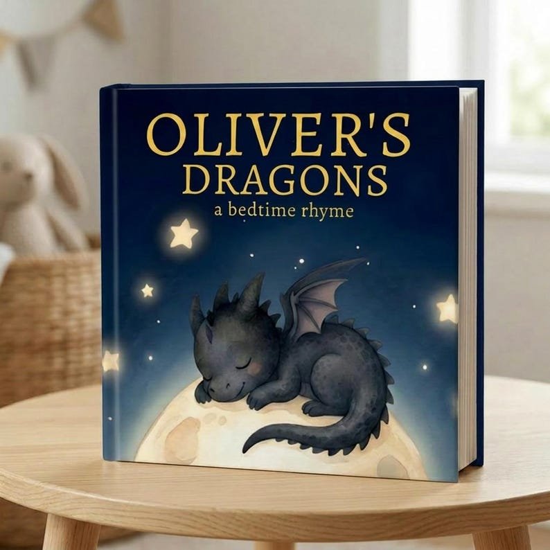 Personalized Dragon Bedtime Story Book, Custom Little Dragon Book, Fantasy Nursery Decor Gift, Dragon Theme Baby Keepsake, Baby Shower Gift