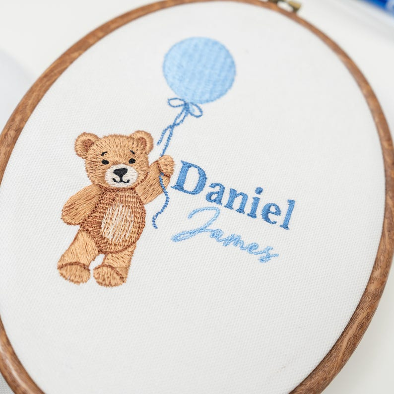 Custom Embroidered Teddy Bear Name Sign, Gender Neutral Baby Announcement, Nursery Decor