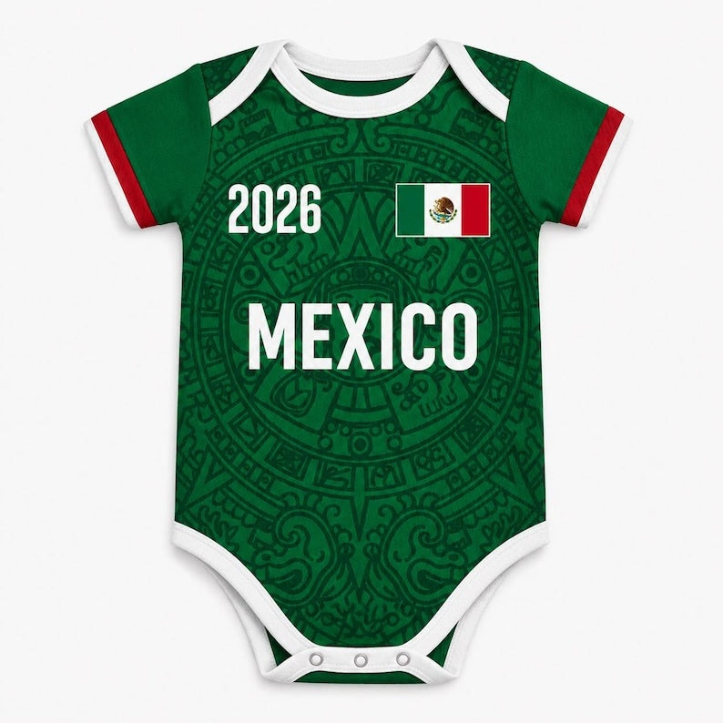 Custom Mexico 2026 World Soccer Baby Suit, Personalized Name Number Baby Romper, Soccer Uniform Kit, Gift For Newborn