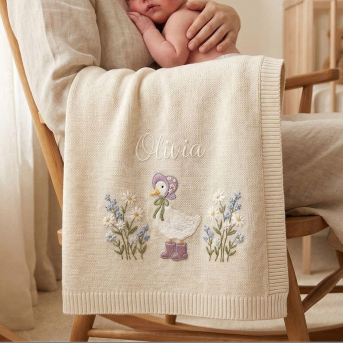 Personalized Wildflower Baby Blanket, Floral Baby Blanket, Embroidered Baby Knit Name Blanket, Newborn Name Blanket, New Baby Gift, Newborn Gift