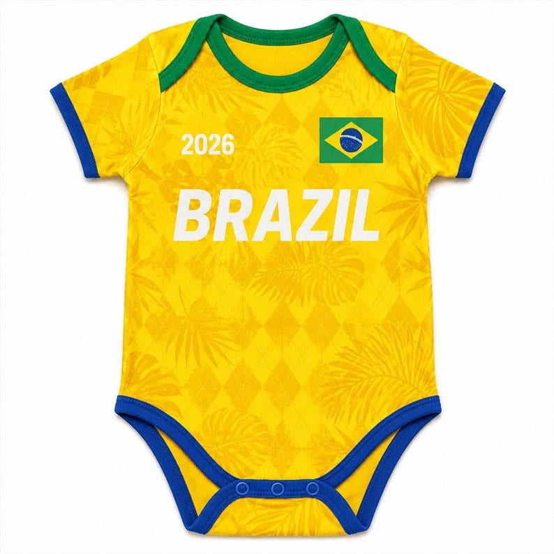 Personalized Brazil Baby Bodysuit, Custom Name Number Infant Soccer Outfit, Brazil Baby Jersey