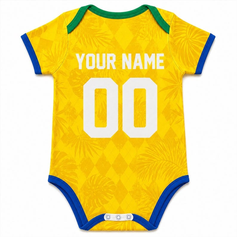Personalized Brazil Baby Bodysuit, Custom Name Number Infant Soccer Outfit, Brazil Baby Jersey