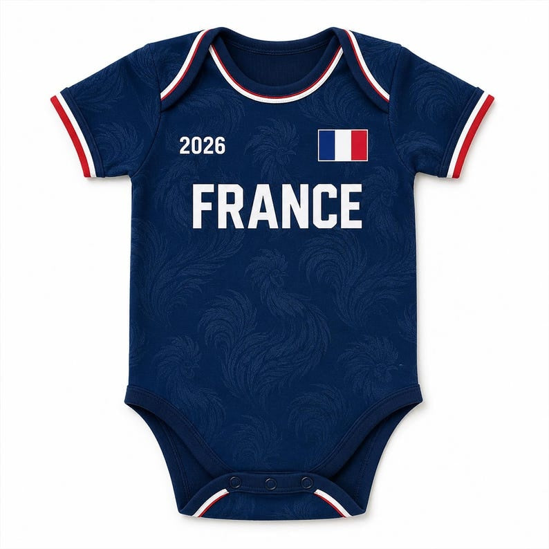 Personalized France Baby Bodysuit, Custom Name Number Infant Soccer Outfit, France Baby Jersey