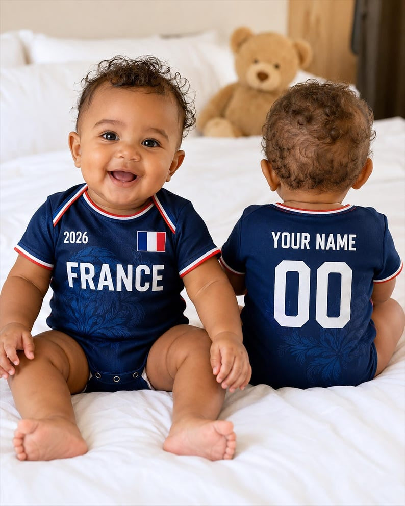 Personalized France Baby Bodysuit, Custom Name Number Infant Soccer Outfit, France Baby Jersey