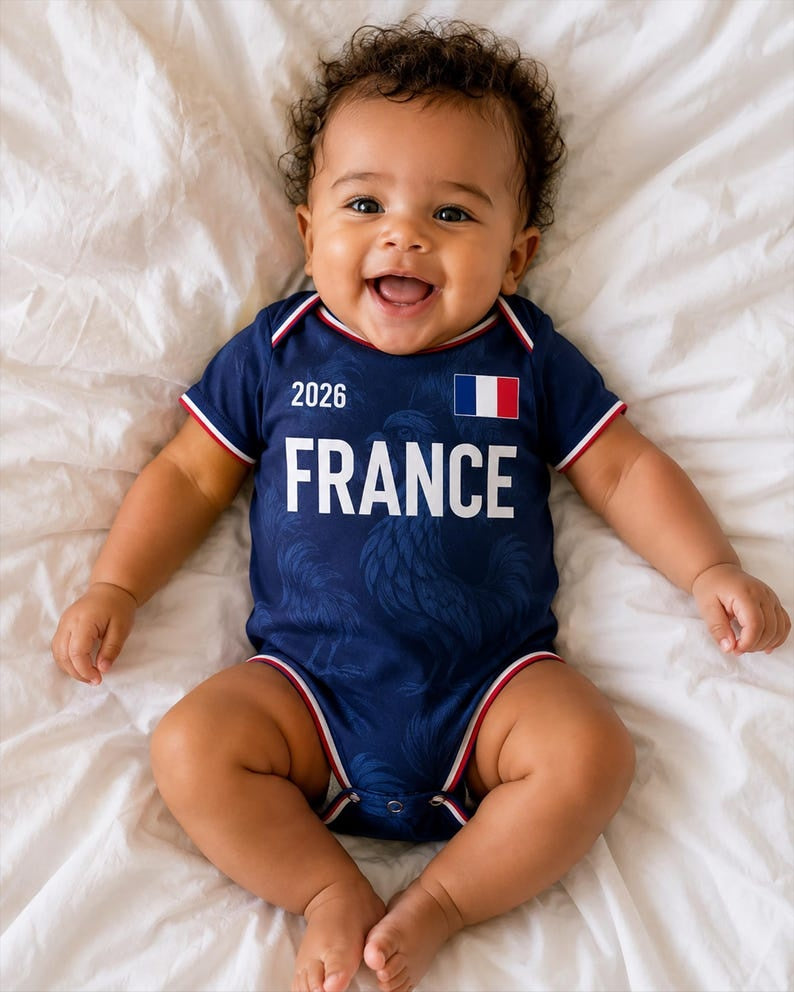 Personalized France Baby Bodysuit, Custom Name Number Infant Soccer Outfit, France Baby Jersey