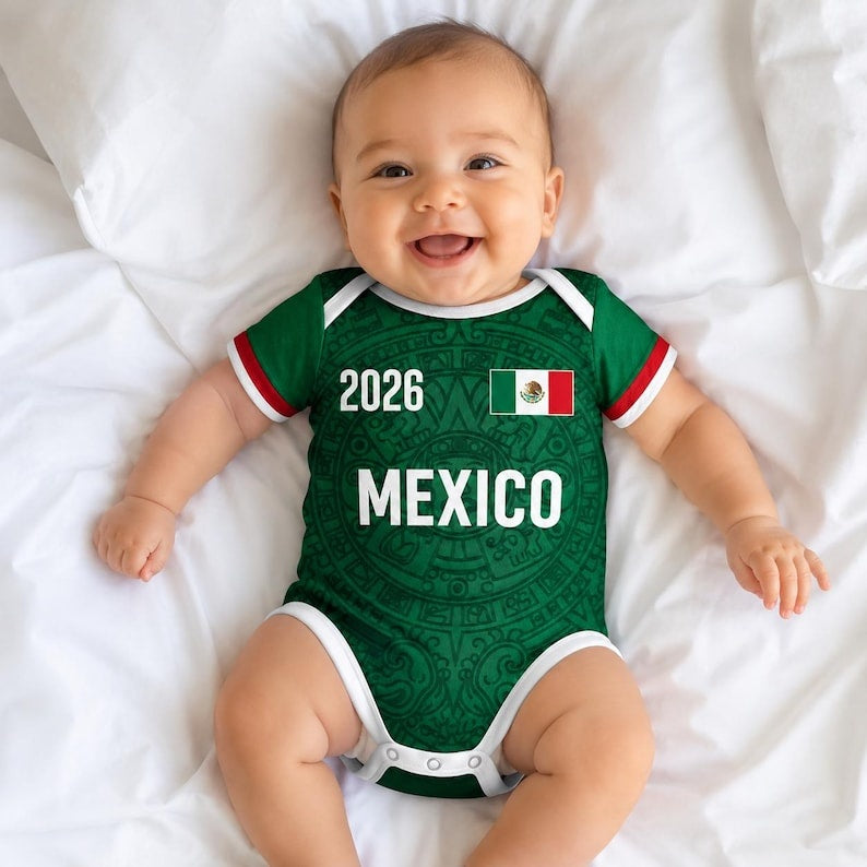 Custom Mexico 2026 World Soccer Baby Suit, Personalized Name Number Baby Romper, Soccer Uniform Kit, Gift For Newborn