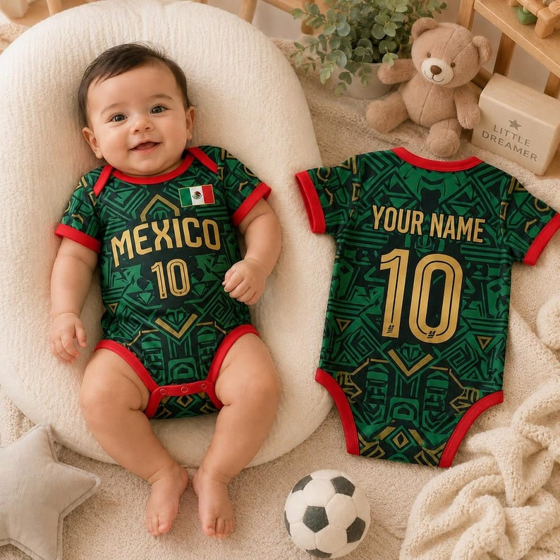 Custom Mexico 2026 World Soccer Baby Suit, Personalized Name Number Kid Jersey, Soccer Uniform Kit Youth Kids, Gift For Newborn