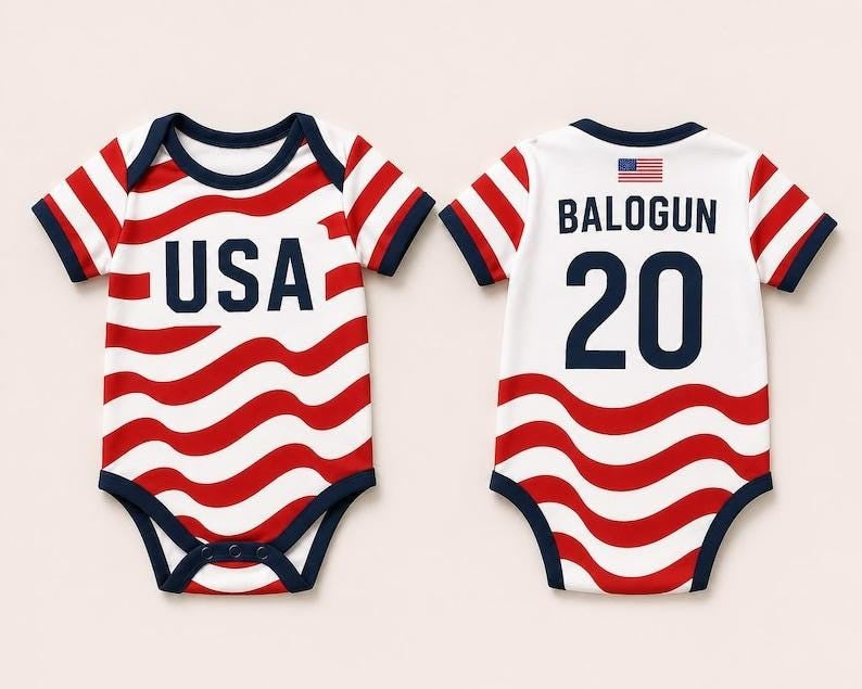Personalized USA Soccer Baby Bodysuit, Custom Name Number Onesie, USA Football Fan Outfit, Patriotic Baby Shower Gift