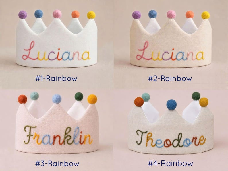 Hand Embroidered Linen Crown for Kids &Children's Birthdays, Personalized Gifts, Unique Custom Personalized Designs
