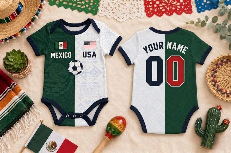 Custom Half Mexico Half USA Baby Bodysuit, Personalized Mexico USA Soccer Baby Outfit, Mexican American Infant Romper with Name Number