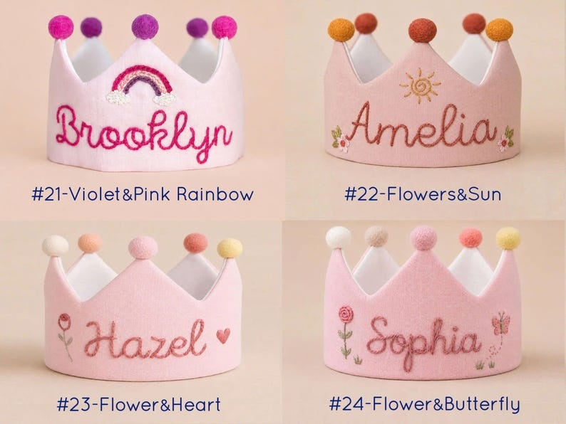 Hand Embroidered Linen Crown for Kids &Children's Birthdays, Personalized Gifts, Unique Custom Personalized Designs