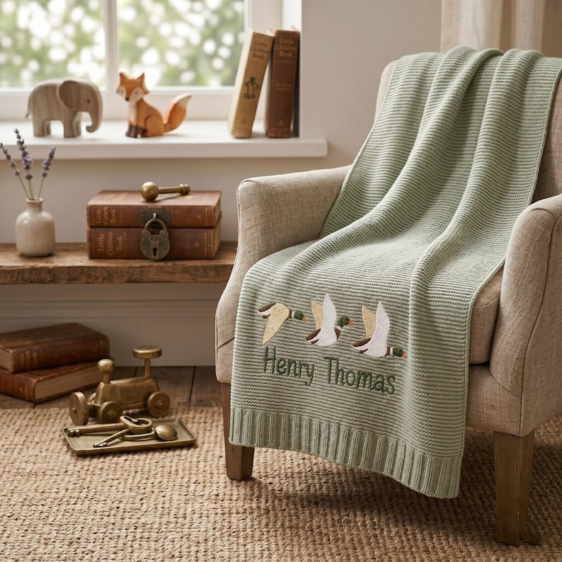 Personalized Mallard Duck Baby Blanket, Custom Name Baby Blanket, Embroidered Mallard Duck Blanket, Gift for Baby, Keepsake Newborn