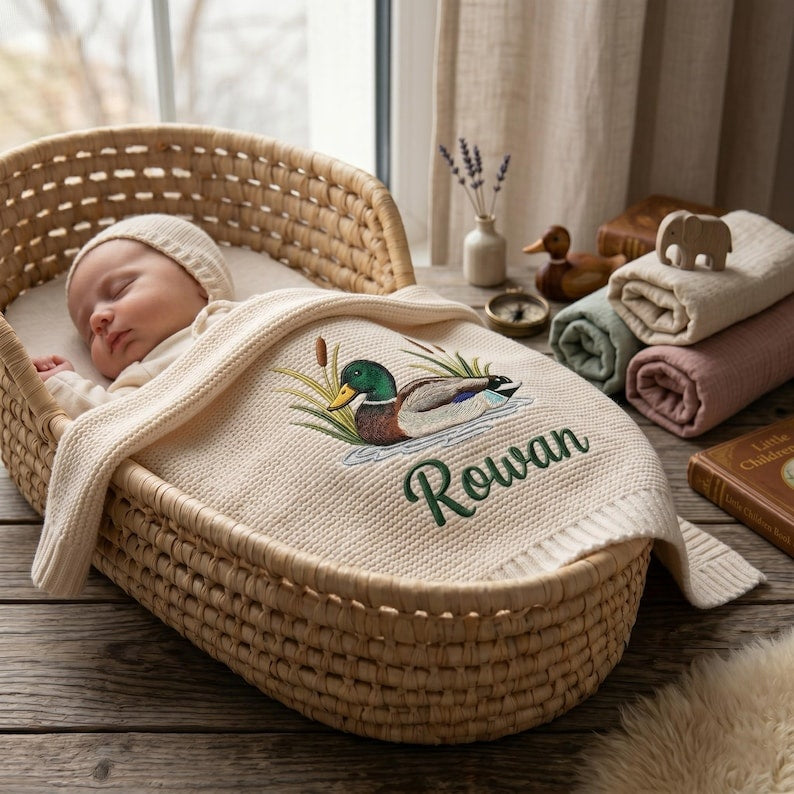 Personalized Hunting Nursery Blanket, Mallard Duck Baby Blanket, Custom Name Baby Blanket, Baby Boy Gift, Gift for Baby, Keepsake Newborn