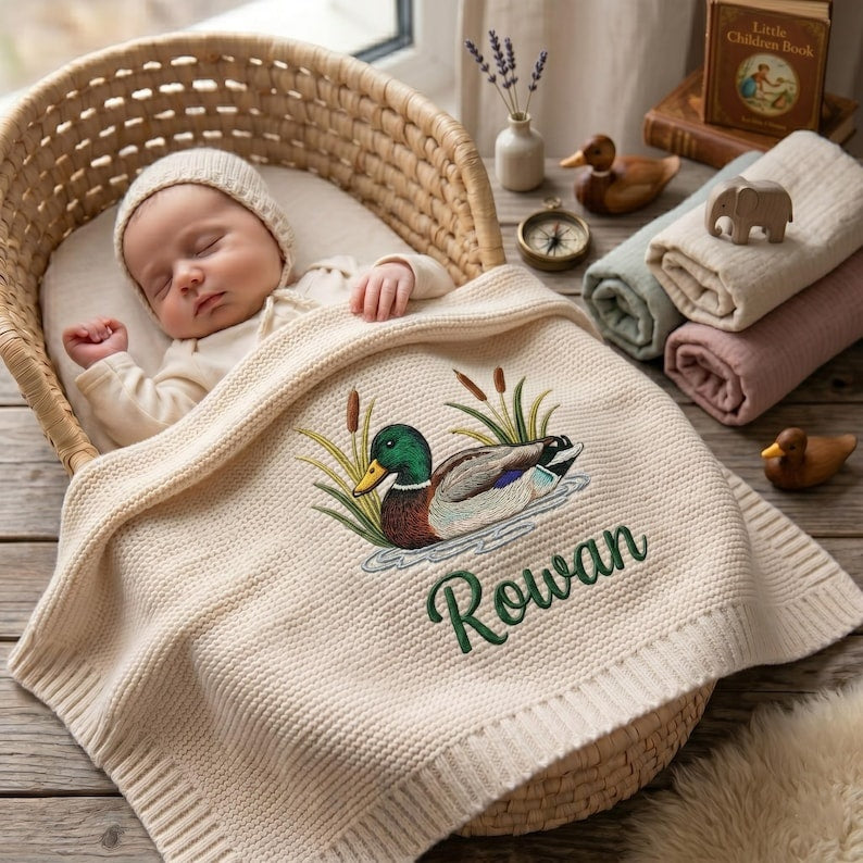 Personalized Hunting Nursery Blanket, Mallard Duck Baby Blanket, Custom Name Baby Blanket, Baby Boy Gift, Gift for Baby, Keepsake Newborn