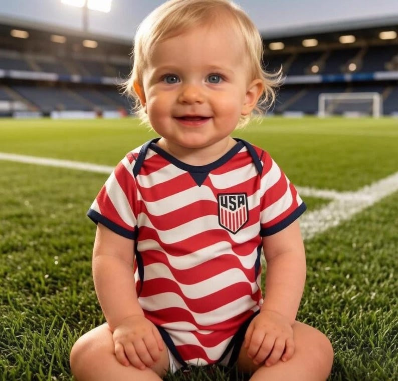 Personalized USA Soccer Baby Onesie, Custom Name Number Bodysuit, USA Football Fan Baby Outfit, World Cup Baby Gift